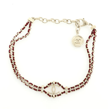 Chanel CC Double Chain Choker Necklace Metal and Leather
