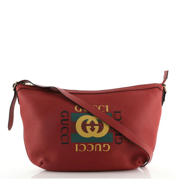 Gucci Logo Half-Moon Hobo Printed Leather