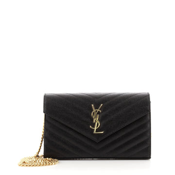 Saint Laurent Classic Monogram Wallet on Chain Matelasse Chevron Leather Medium