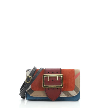 Burberry Madison Buckle Flap Bag Suede and House Check Canvas Small