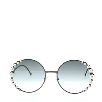 Fendi Ribbons and Pearls Round Sunglasses Embellished Metal