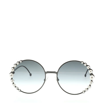 Fendi Ribbons and Pearls Round Sunglasses Embellished Metal