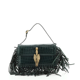 Valentino Gryphon Fringe Flap Bag Crocodile Mini