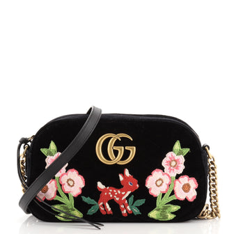Gucci GG Marmont Camera Bag Embroidered Matelasse Velvet Small