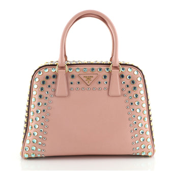 Prada Pyramid Top Handle Bag Studded Vernice Saffiano Leather Large