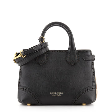 Burberry Brogues Banner Tote Leather and House Check Canvas Small