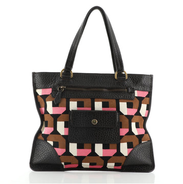 Prada Front Zip Tote Printed Canvas and Leather Small