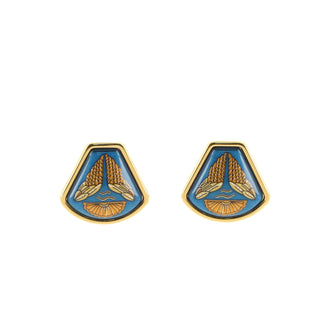 Hermes Vintage Clip-On Earrings Printed Enamel and Metal