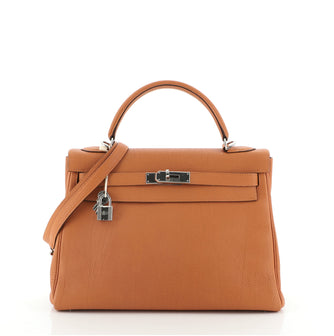 Hermes Kelly Handbag Orange Togo with Palladium Hardware 32