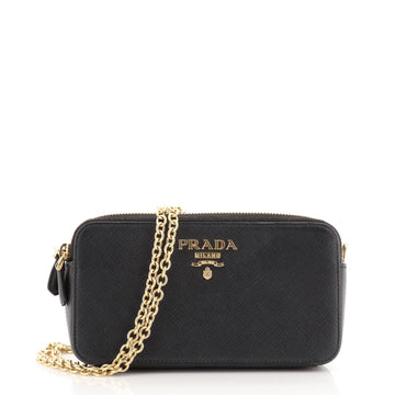 Prada Double Zip Wallet on Chain Crossbody Saffiano Leather Mini