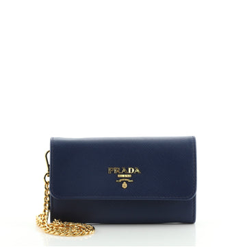 Prada Flap Card Case on Chain Saffiano Leather