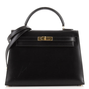 Hermes Kelly Handbag Black Box Calf with Gold Hardware 32