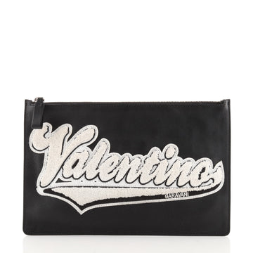 Valentino Logo Pouch Canvas with Applique Large