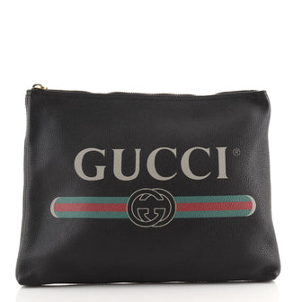 Gucci Logo Zip Pouch Printed Leather Medium