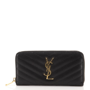 Saint Laurent Classic Monogram Zip Around Wallet Matelasse Chevron Leather