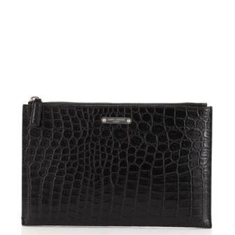 Saint Laurent Zip Pouch Crocodile Embossed Leather Small
