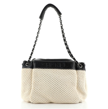 Chanel Lax Accordion Camera Bag Leather and Woven Fabric Medium