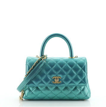 Chanel Coco Top Handle Bag Quilted Iridescent Caviar Mini