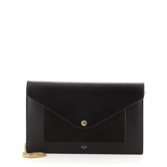 Celine Pocket Envelope Wallet on Chain Leather and Suede Large