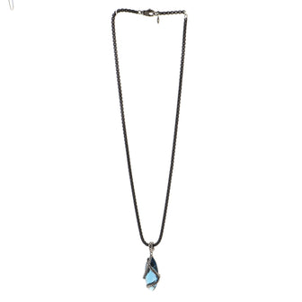 David Yurman Cable Wrap Marquise Pendant Necklace Sterling Silver with Diamonds and Blue Topaz 30mm