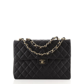Chanel Vintage Square Classic Single Flap Bag Quilted Caviar Jumbo