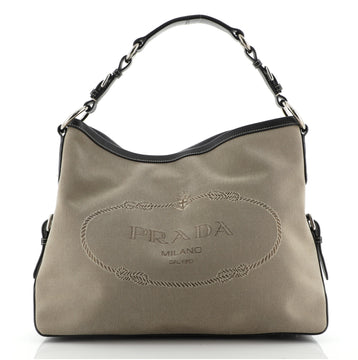 Prada Canapa Hobo Canvas with Leather Medium