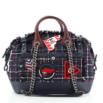 Chanel Crest Trip Bowling Bag Patch Embellished Tweed and Caviar Medium