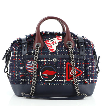 Chanel Crest Trip Bowling Bag Patch Embellished Tweed and Caviar Medium