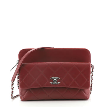 Chanel Zip Top Pocket Crossbody Bag Quilted Calfskin Small
