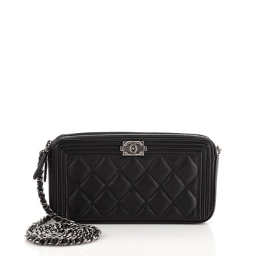 Chanel Boy Double Zip Clutch with Chain Quilted Caviar