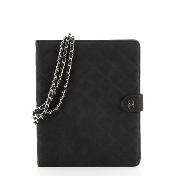 Chanel CC Ipad Case Crossbody Bag Quilted Matte Caviar