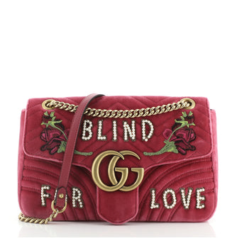 Gucci GG Marmont Flap Bag Crystal Embellished Matelasse Velvet Medium
