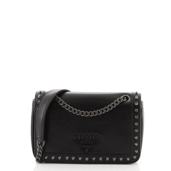 Prada Chain Flap Bag Studded Glazed Calfskin Medium