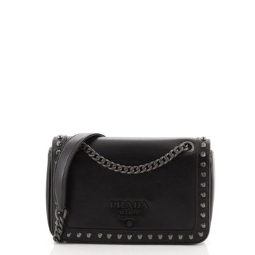 Prada Chain Flap Bag Studded Glazed Calfskin Medium