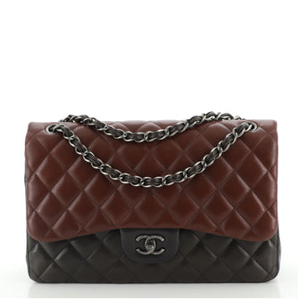 Chanel Tricolor Classic Double Flap Bag Quilted Lambskin Jumbo