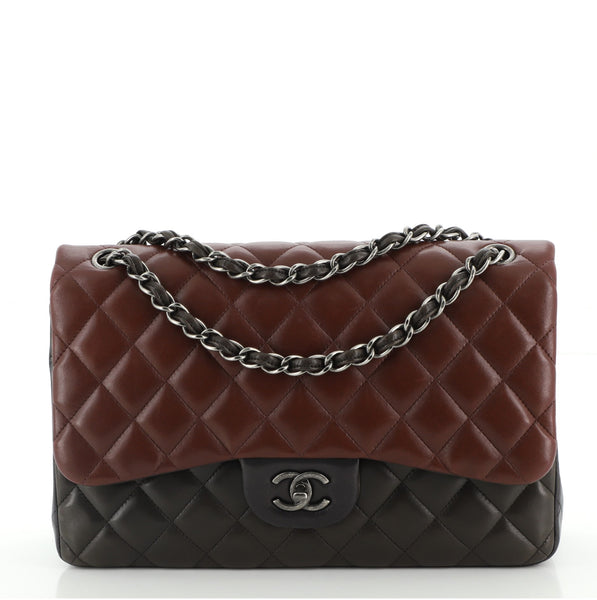 Tricolor Classic Double Flap Bag Quilted Lambskin Jumbo