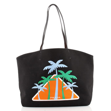 Prada Logo Tote Printed Canvas Large
