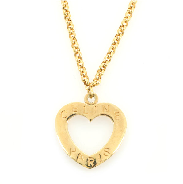 Celine Vintage Logo Heart Pendant Necklace Metal 73235