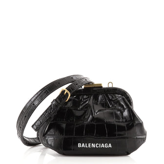 Balenciaga Cloud Coin Purse with Strap Crocodile Embossed Leather