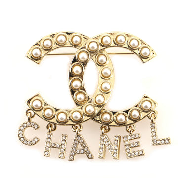 Chanel CC Logo Charms Drop Brooch Metal and Faux Pearls