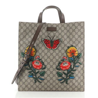 Gucci Convertible Soft Open Tote Embroidered GG Coated Canvas Tall
