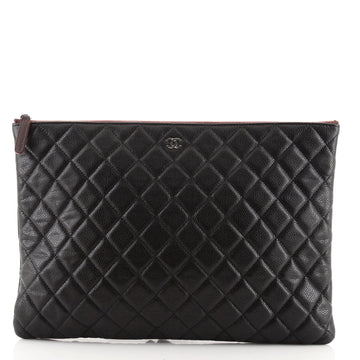 Chanel O Case Clutch Quilted Caviar Large