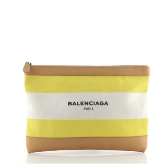 Balenciaga Navy Zip Pouch Canvas and Leather Large