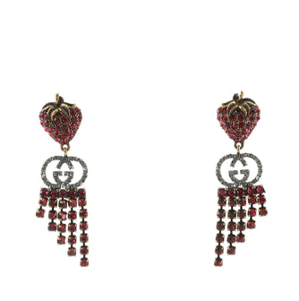 Gucci Strawberry Drop Earrings Crystal Embellished Metal