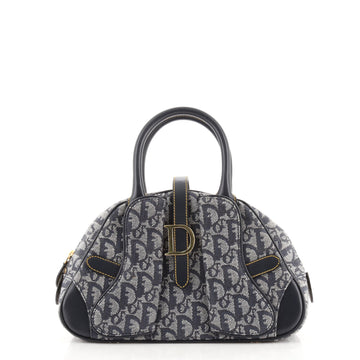 Christian Dior Vintage Saddle Bowler Bag Diorissimo Canvas Small