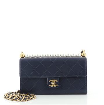 Chanel Chic Pearls Clutch with Chain Quilted Goatskin