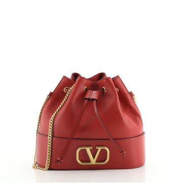 Valentino VLogo Drawstring Pouch Bag Leather