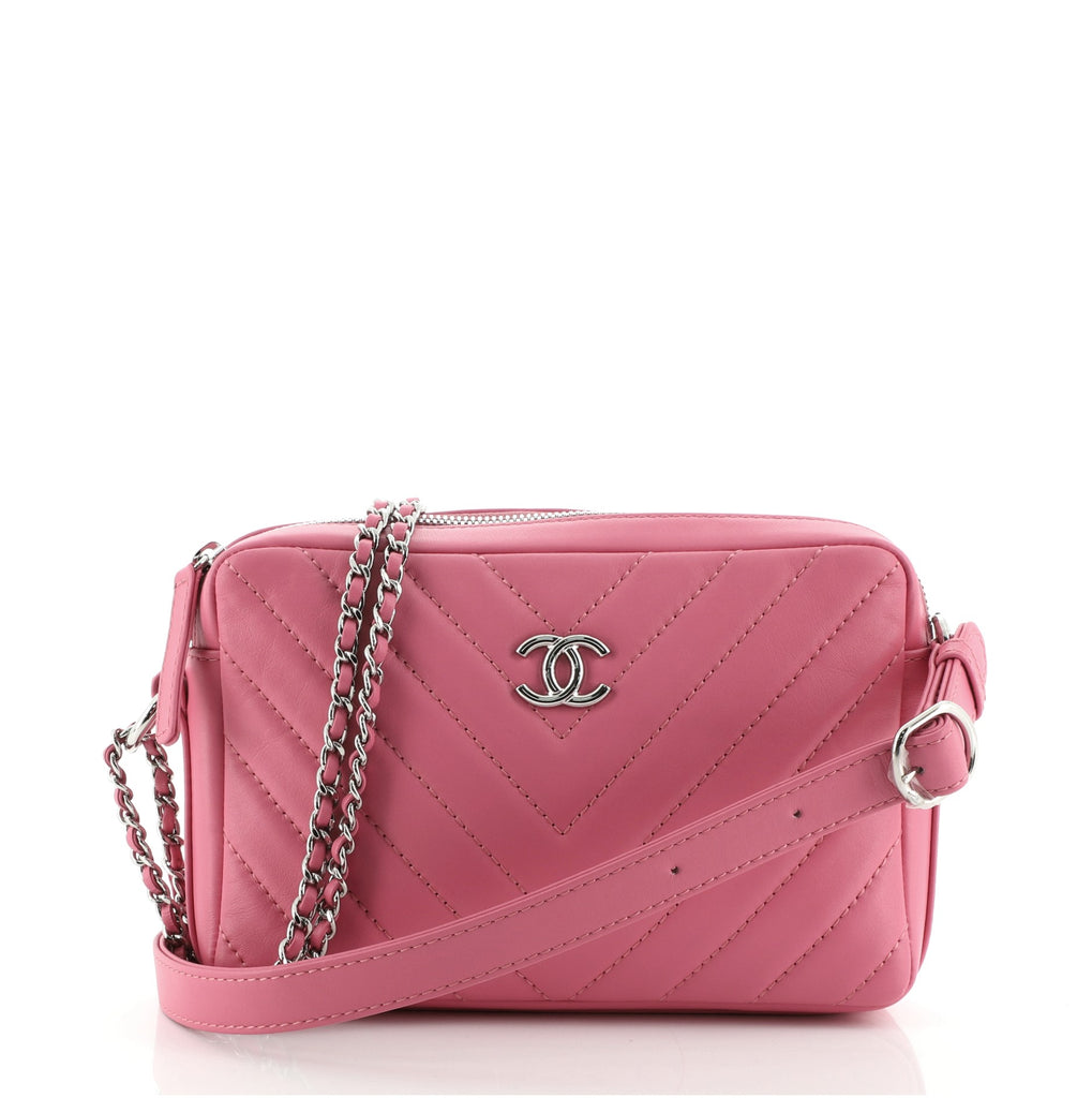 Chanel Promenade Camera Bag Chevron Lambskin Small Pink 733435