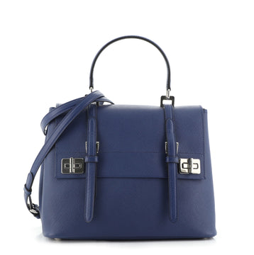 Prada Half Flap Double Turn Lock Satchel Saffiano Leather Large