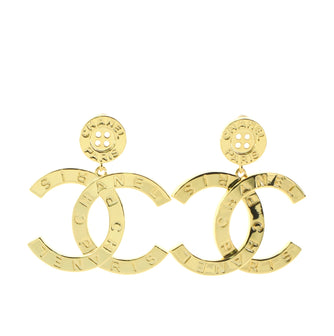 Chanel CC Paris Button Drop Earrings Metal